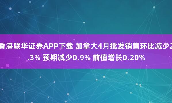 香港联华证券APP下载 加拿大4月批发销售环比减少2.3% 预期减少0.9% 前值增长0.20%