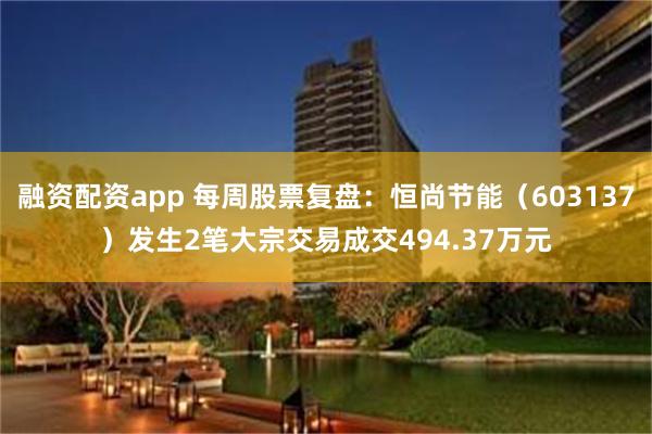 融资配资app 每周股票复盘：恒尚节能（603137）发生2笔大宗交易成交494.37万元