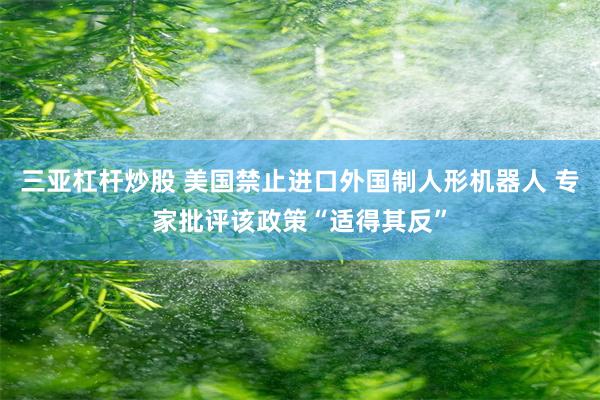 三亚杠杆炒股 美国禁止进口外国制人形机器人 专家批评该政策“适得其反”